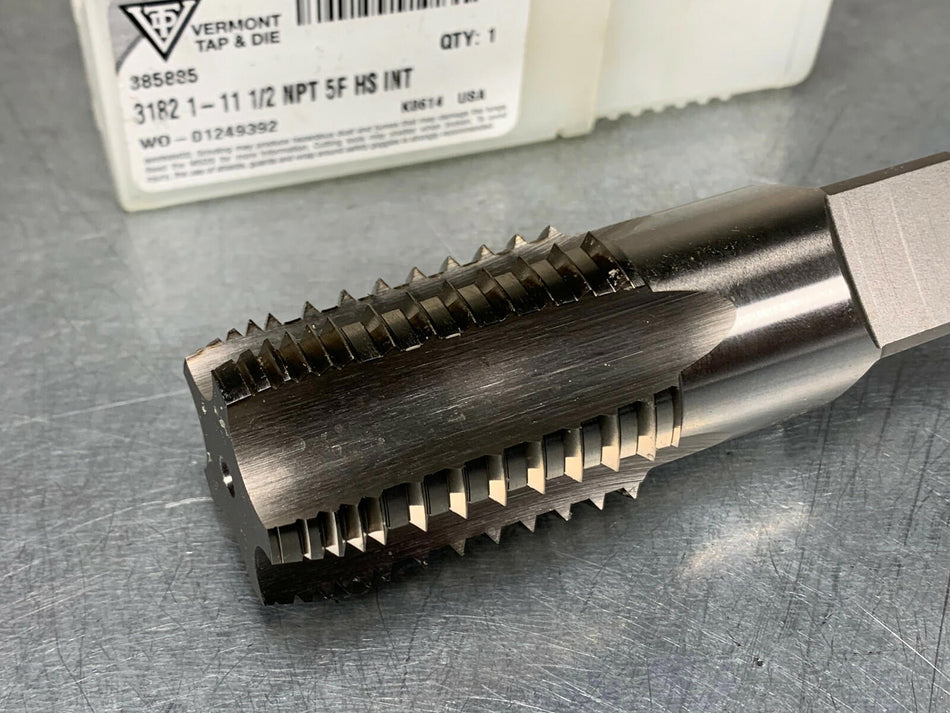 Vermont 1-11-1/2 NPT Taper Pipe Tap Interupted 5F Straight PTTI 385885