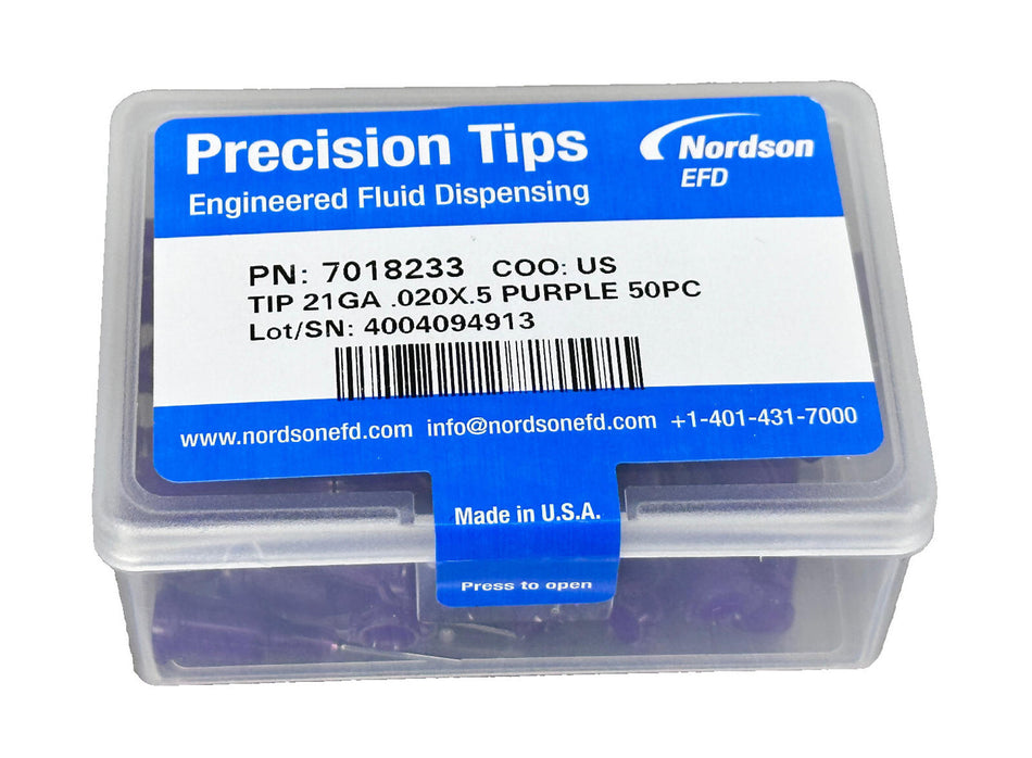 Nordson EFD 7018233 Dispensing Needle Tip 21GA, Purple Optimum (QTY 50)