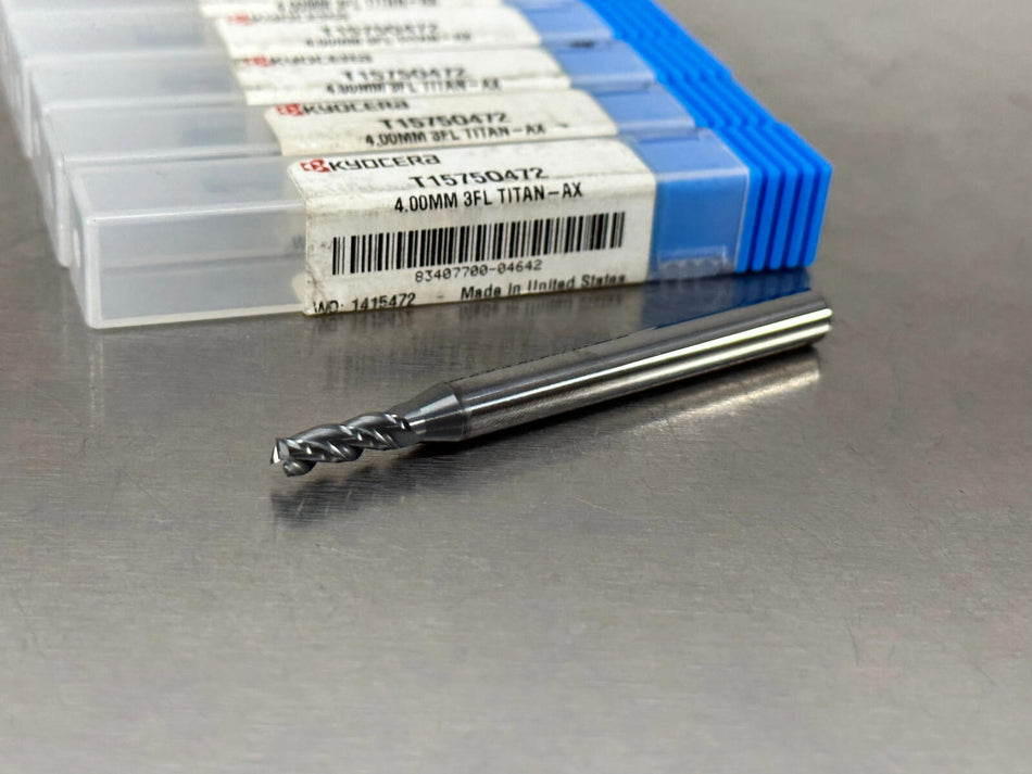 (5) Kyocera 4mm Carbide End Mill 3FL 75mm OAL T1575O472