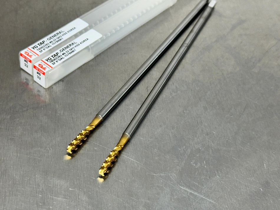 (2) YG1 #8-32 Extension Tap Spiral Flute H3 6" OAL, 3 Flute Bottom 8-32 T8D02283