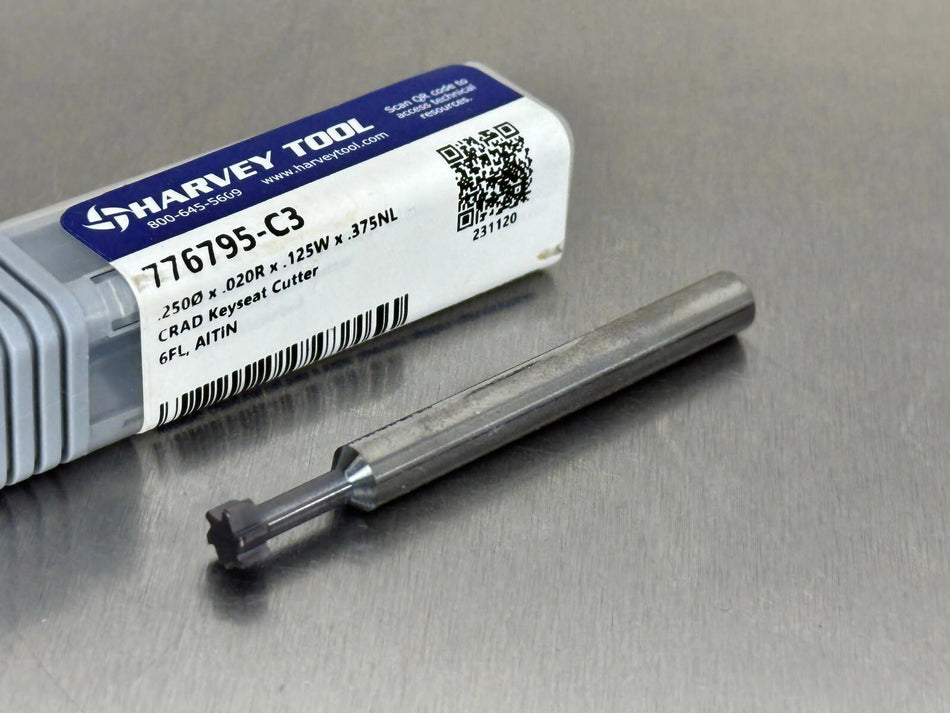 Harvey 1/8" Carbide Keyseat Cutter 1/4" Dia Corner Radius 776795-C3