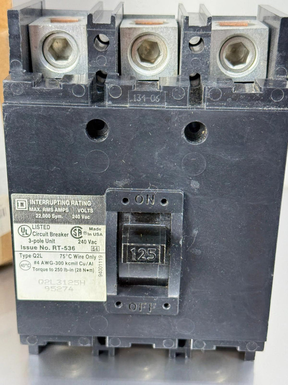 Square D Q2L3125H Circuit Breaker 125A, 3-Pole, 240VAC