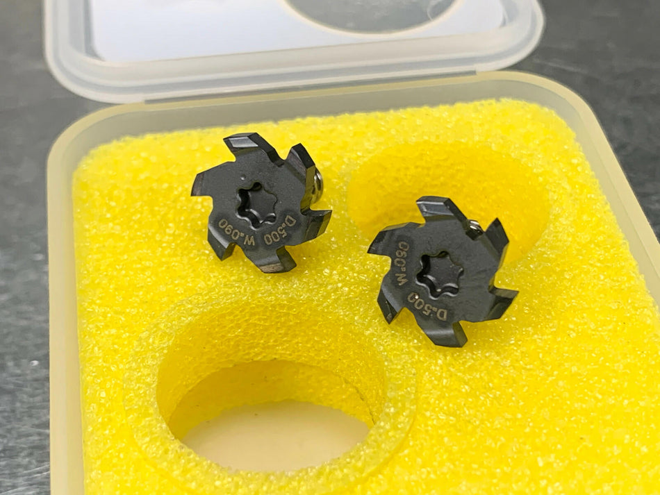 (2) Ingersoll Chip Surfer 18T Carbide T-Slot Milling Tip Insert D .500, W .090