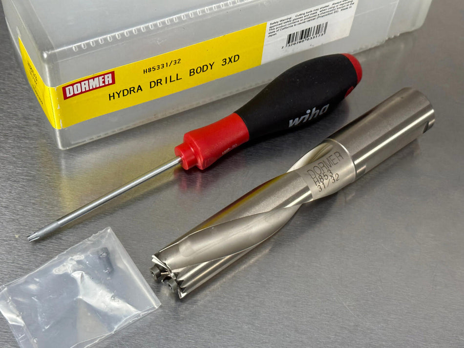 Dormer 31/32" Indexable Drill Replaceable Tip H853 Hydra 3xD H85331/32