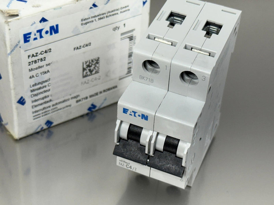 Eaton FAZ-C4/2 Circuit Breaker C4 4A 2-Pole 278752