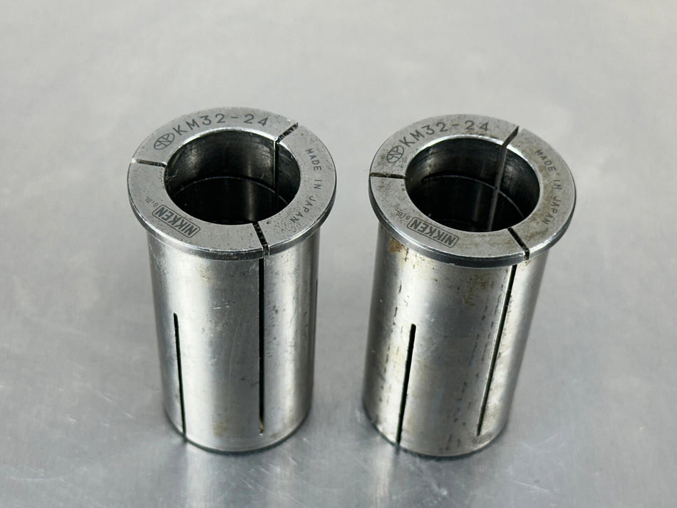 (2) Nikken KM Collet Sleeve 32mm OD x 24mm ID Milling Chuck KM32-24