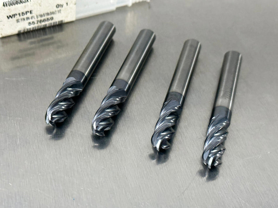 (4) Widia Hanita 5/16" Carbide End Mill Ball Nose AlTiN Varimill 4V0008003XT