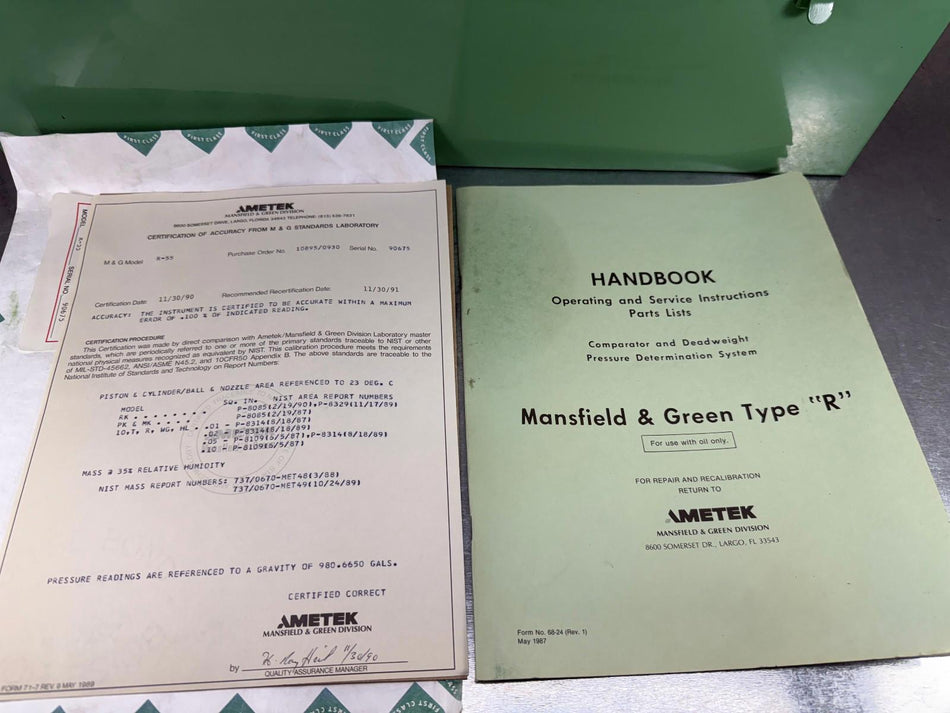 Ametek Type R Deadweight Pressure Tester R-55 Range: 50-5000lbs - Complete