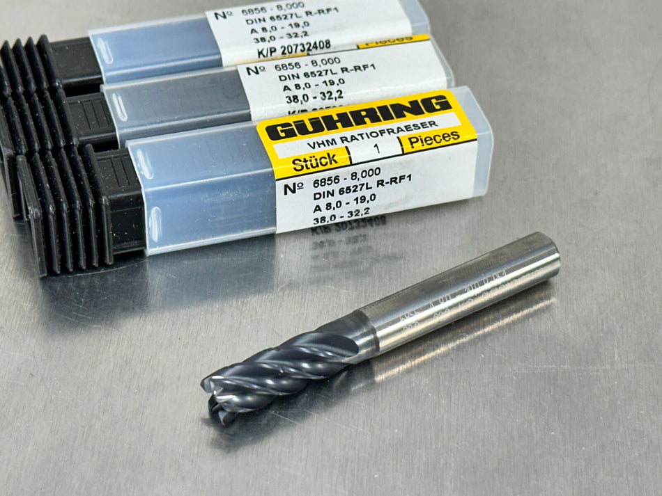 (3) Guhring 8mm Carbide End Mill 6856 Series RF 100 5F 9068560080000