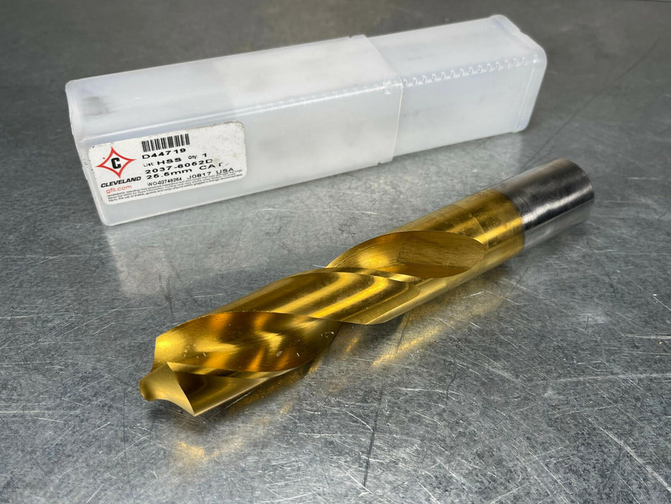 Cleveland 25.5mm Drill HSS, TiN Coated, 6-1/4" OAL