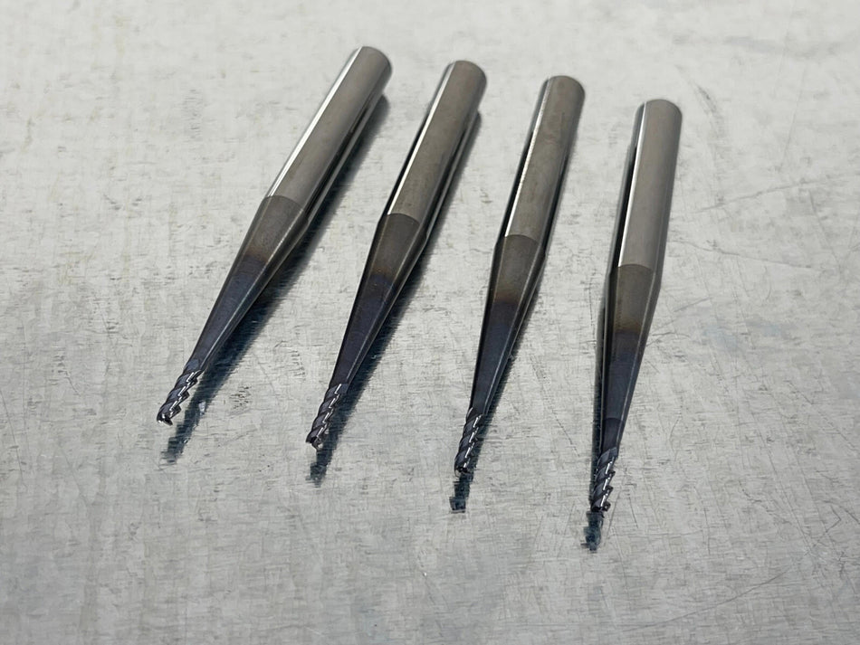 (4) Walter 2.5mm Carbide End Mill Prototyp 0.2mm Radius, Tapered Neck, 8mm LOC