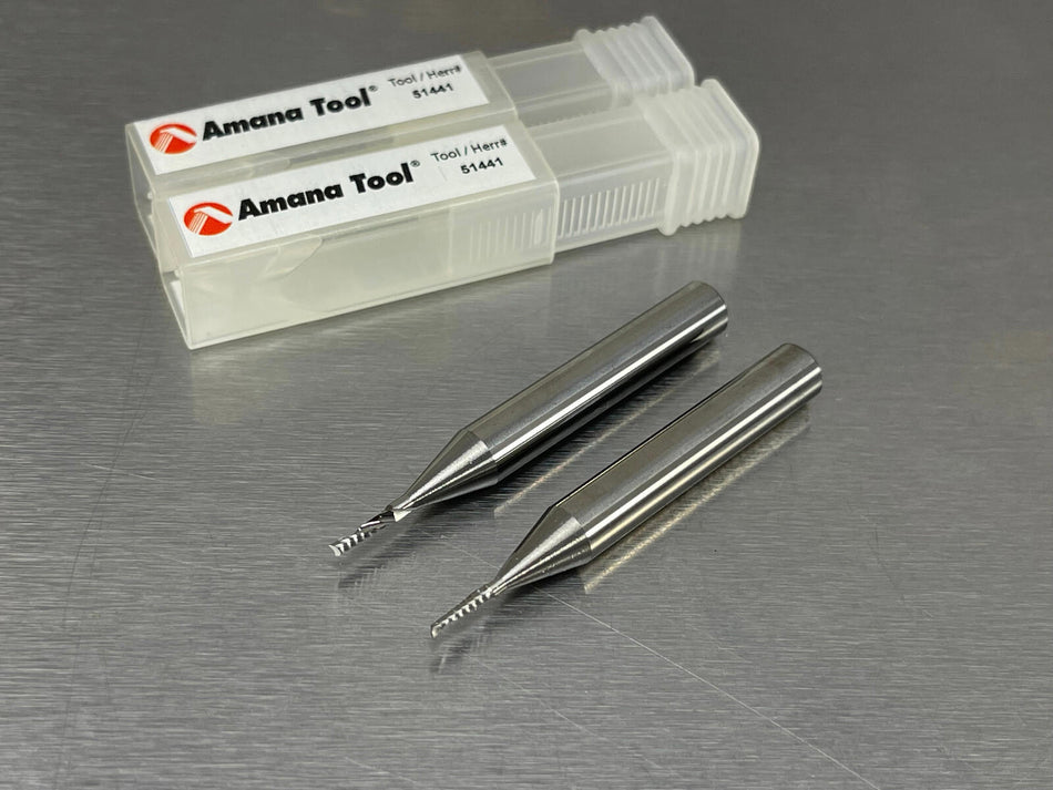 (2) Amana 1/16" Carbide Router Bit for Plastic Up-Cut Spiral O 51441