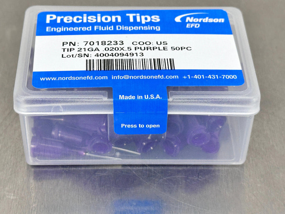 Nordson EFD 7018233 Dispensing Needle Tip 21GA, Purple Optimum (QTY 50)