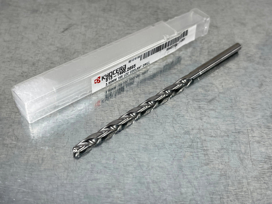 Kyocera 3.80mm Solid Carbide Drill, Through Coolant, 16xD, 813-1496.2695