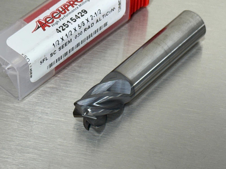 Accupro 1/2" Carbide End Mill .03" CR 5FL 2-1/2" OAL 42515429