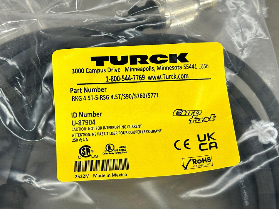 Turck 4.5T-5-RSG 4.5T S90/S760/S771 Automation Cable Eurofast Cordset 5m