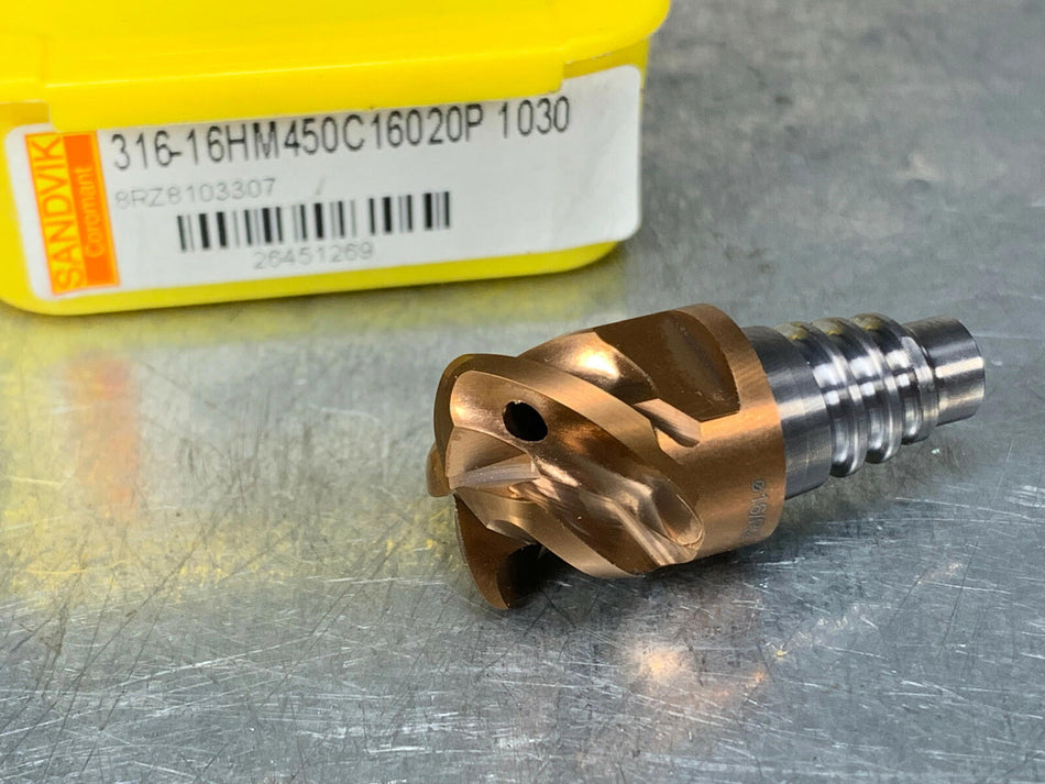 Sandvik 316-16HM450C16020P 1030 Carbide Head 16mm, Coolant Fed, CoroMill 316
