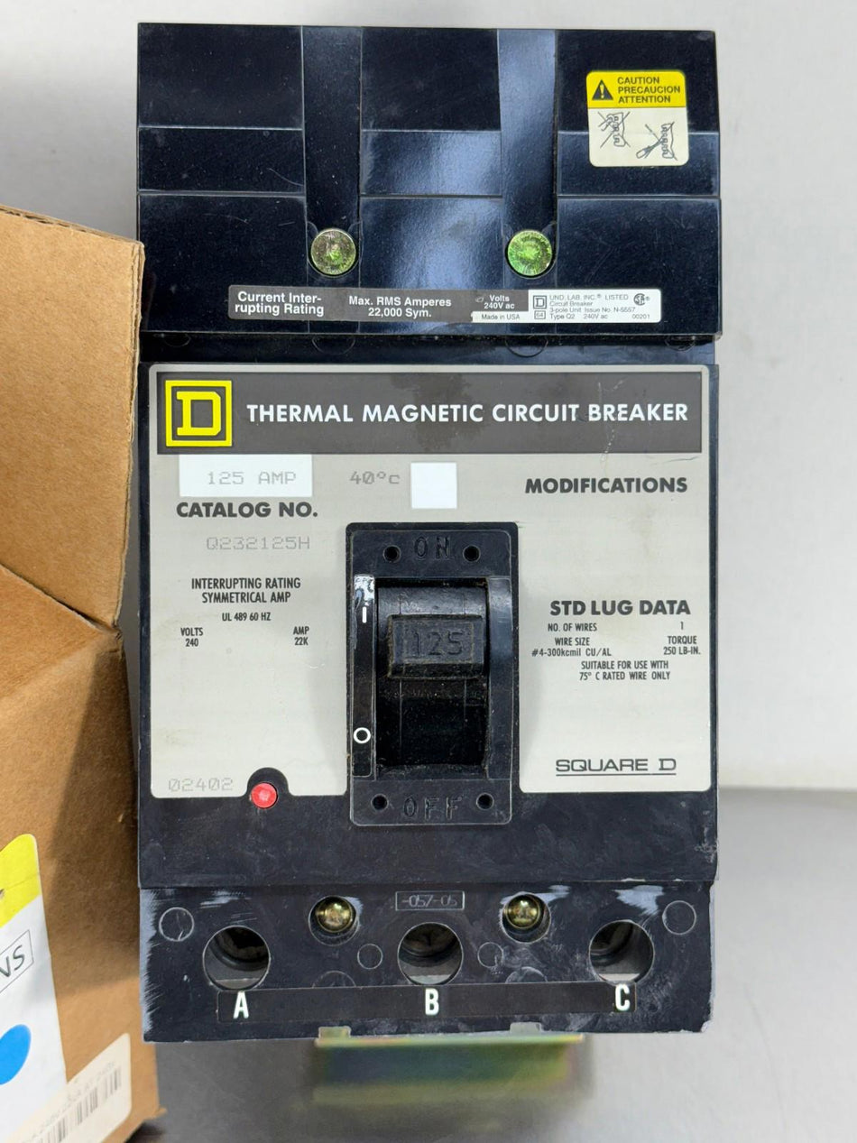 Square D Q232125H Circuit Breaker 150A, 3-Pole, 240VAC