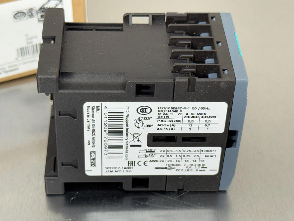 Siemens 3RT2017-1AB01 Contactor Sirius