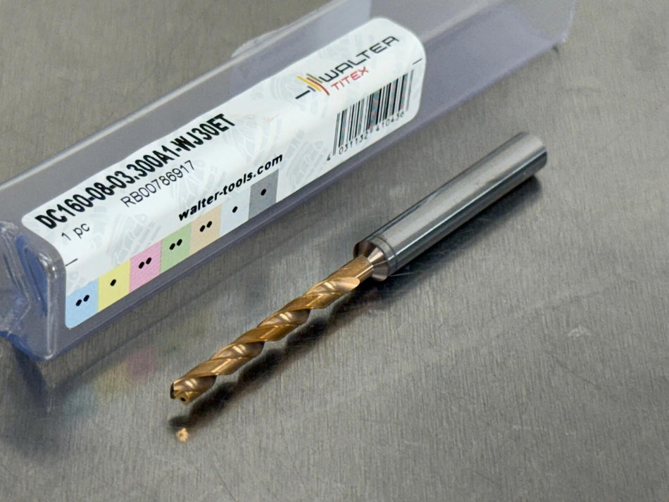 Walter 3.3mm Carbide Drill 8xD Coolant Xtreme Evo DC160-08-03.300A1-WJ30ET