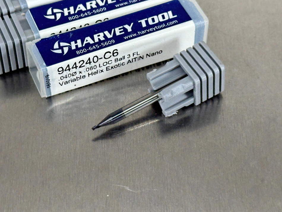 (5) Harvey .04" Carbide End Mill Miniature Variable Helix Ball Nose 944240-C6