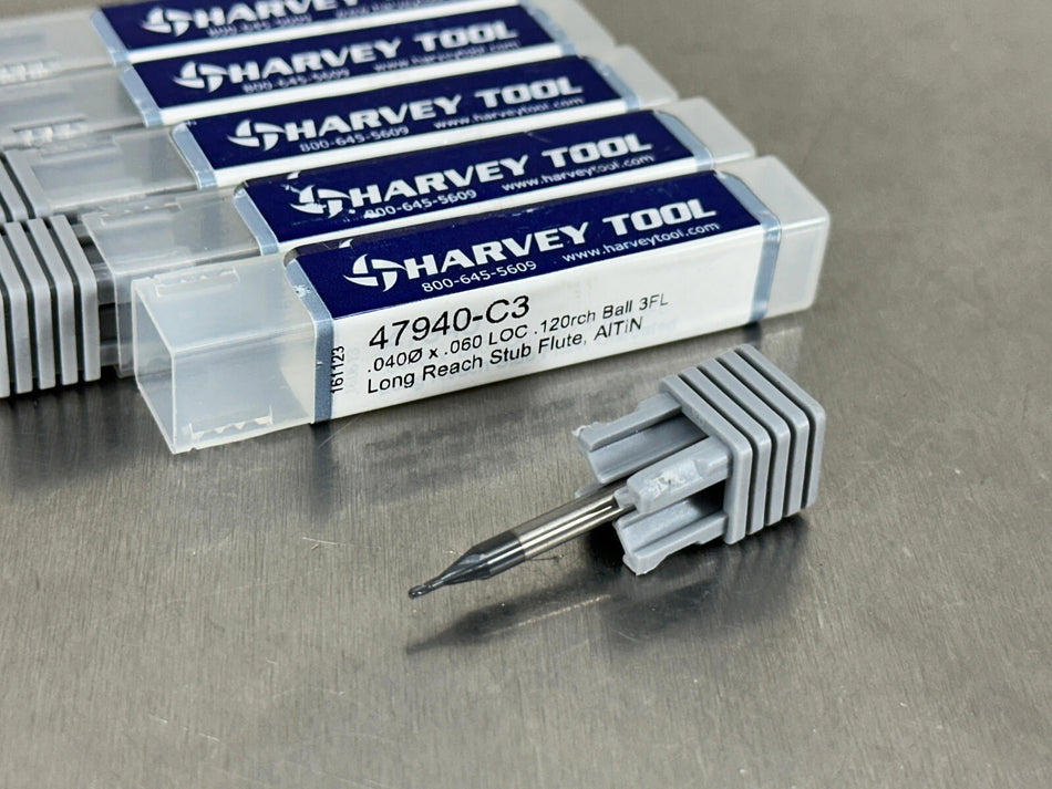(5) Harvey .04" Carbide End Mill Miniature Ball Nose 47940-C3