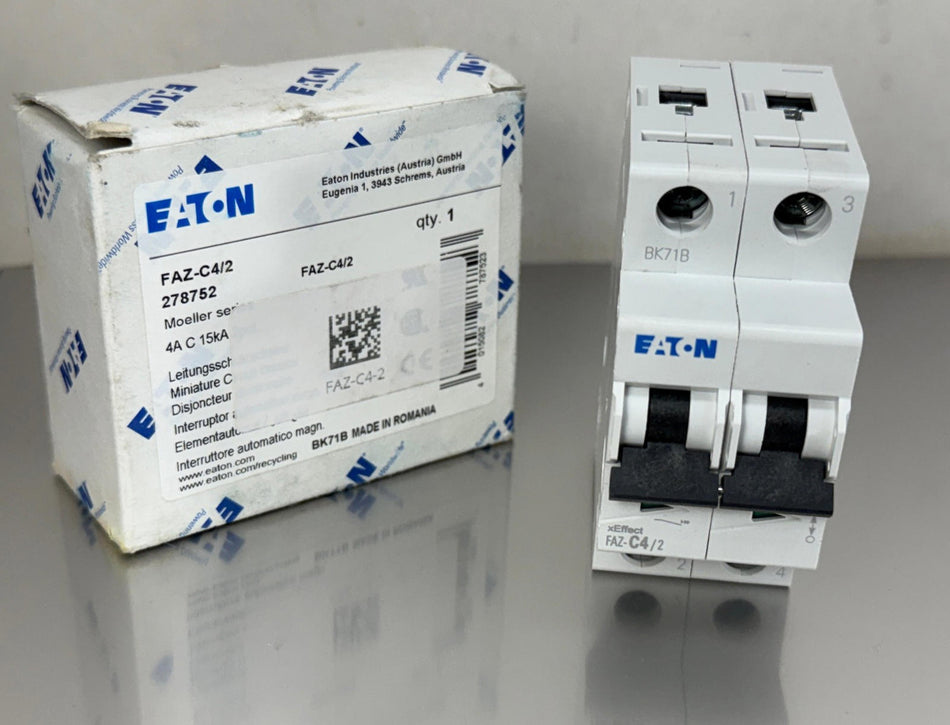 Eaton FAZ-C4/2 Circuit Breaker C4 4A 2-Pole 278752