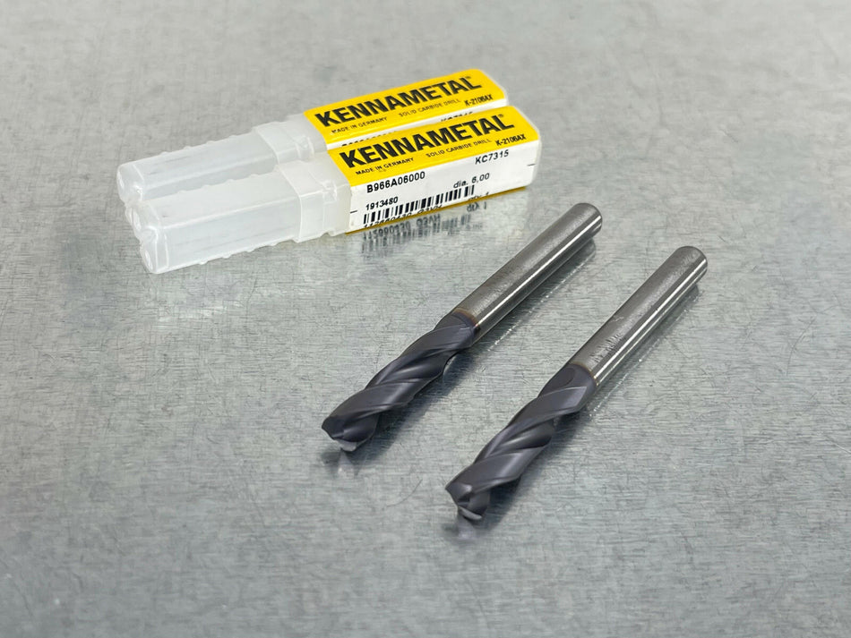 (2) Kennametal 6mm Solid Carbide Drill UniDrill B966A06000 KC7315